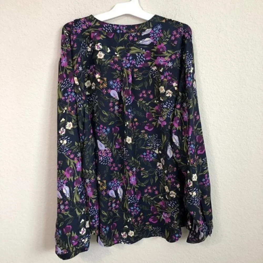 Ava & Viv Blouse Black Purple Floral Top Trendy